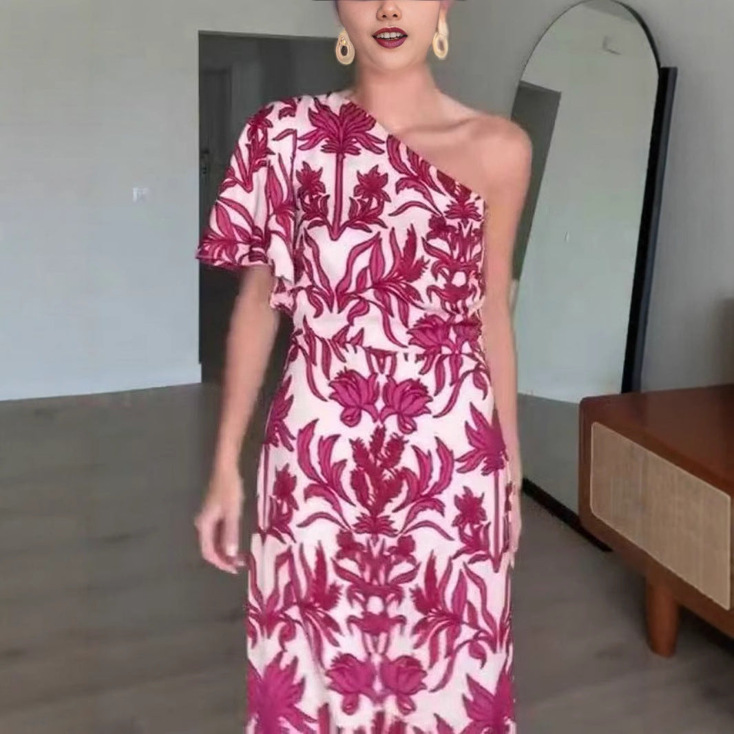 Vestido Estampado Con Hombros Descubiertos