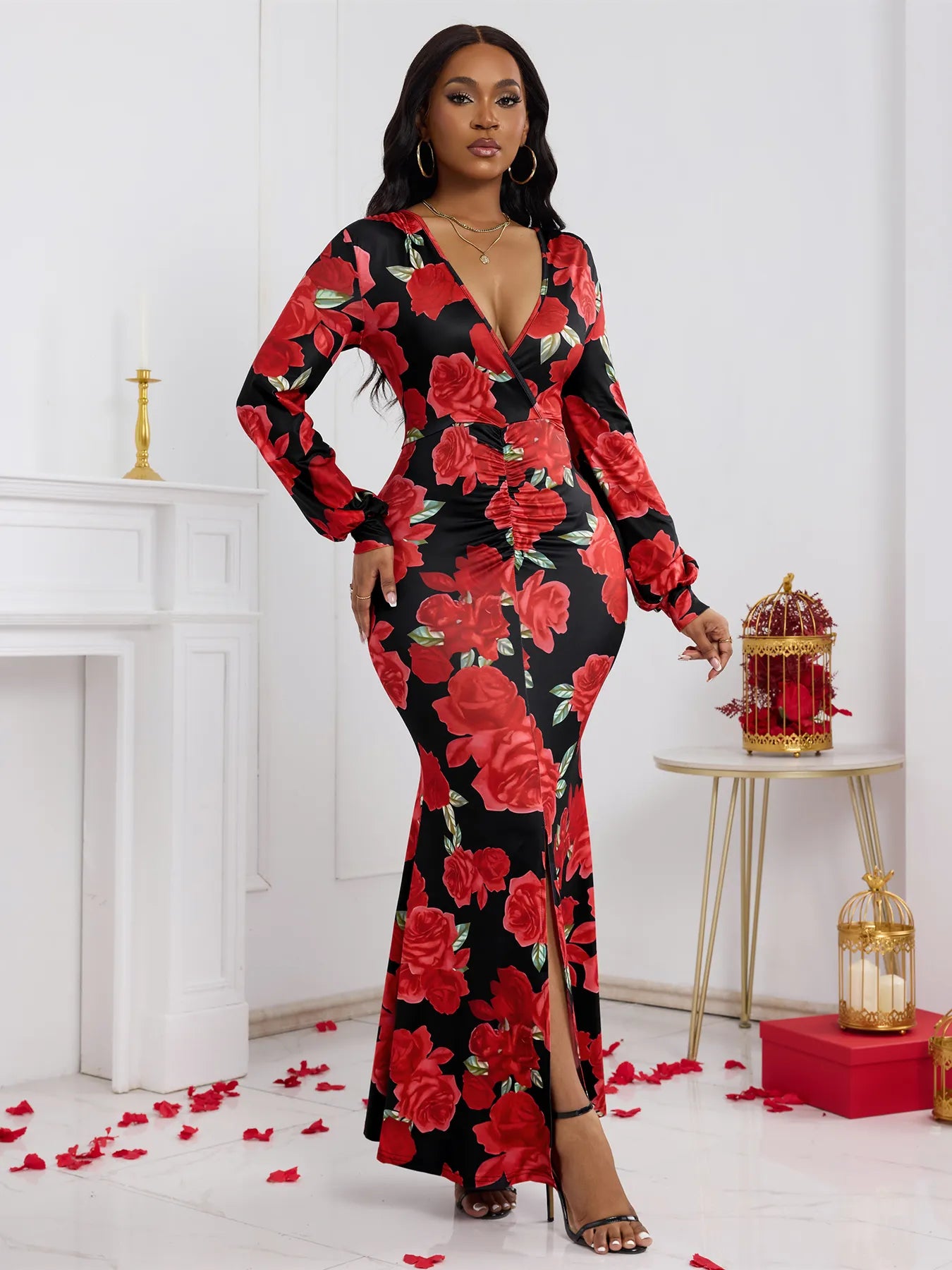 Vestido Estampado de rosas rojas