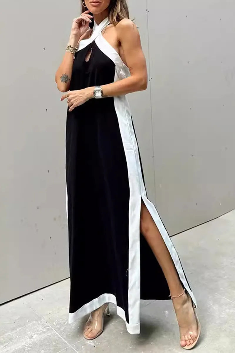 Vestido informal con abertura y cuello colgante para mujer