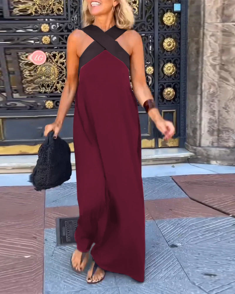 Vestido sin mangas con cuello halter cruzado