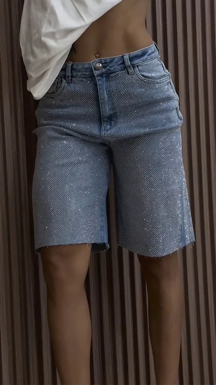 Shorts vaqueros casuales con diamantes