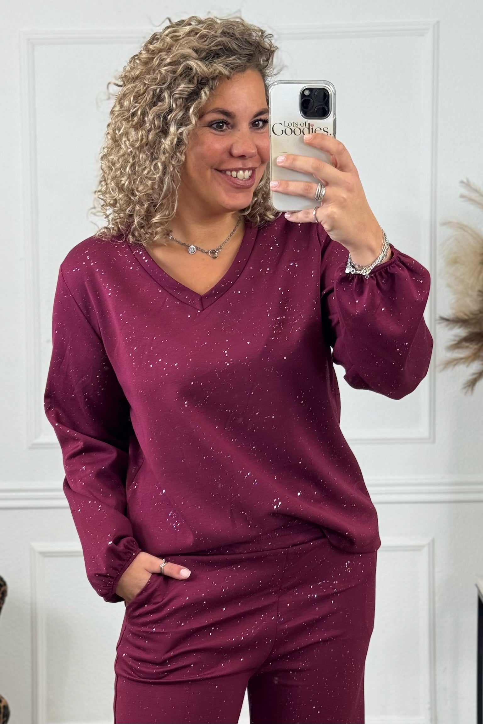 Conjunto con purpurina Burdeos