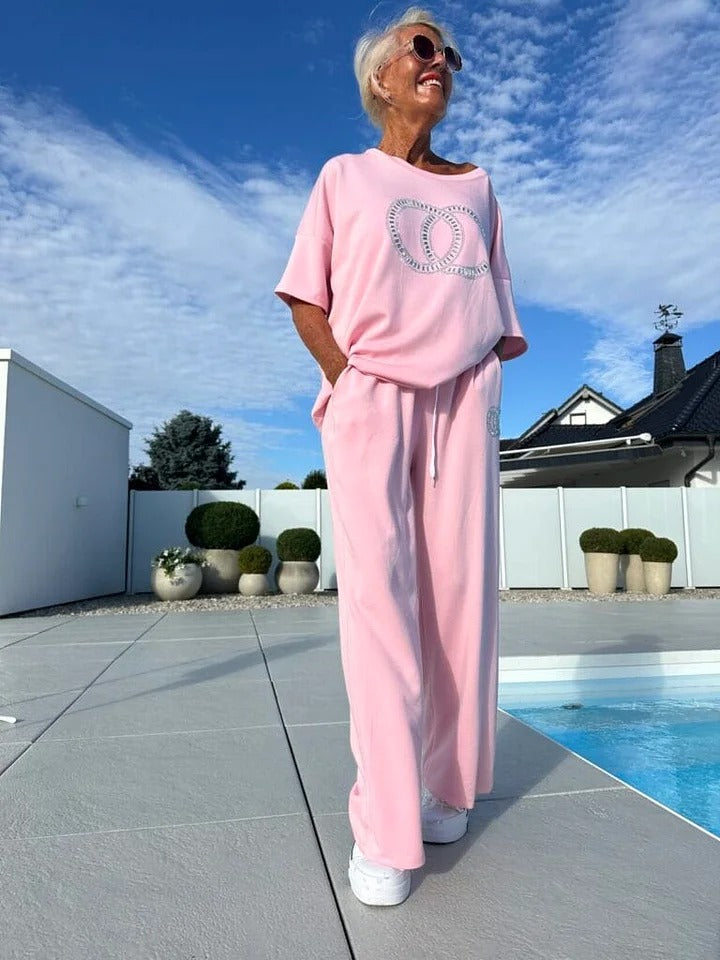 Conjunto de suéter Liso y Pantalón Holgado