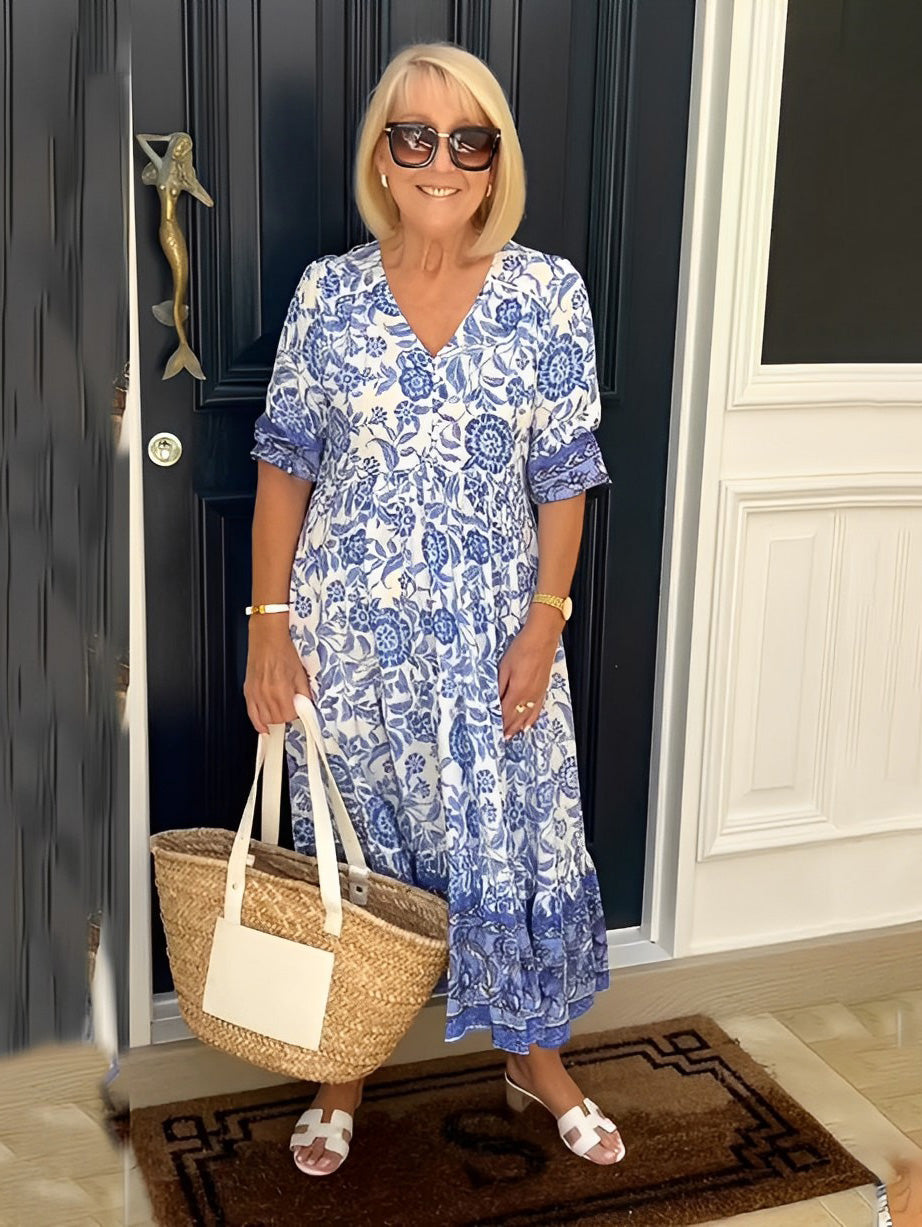 Vestido elegante floral Astrid® con escote en V