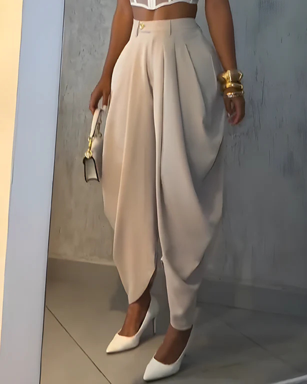 Pantalón de cintura alta y fruncido