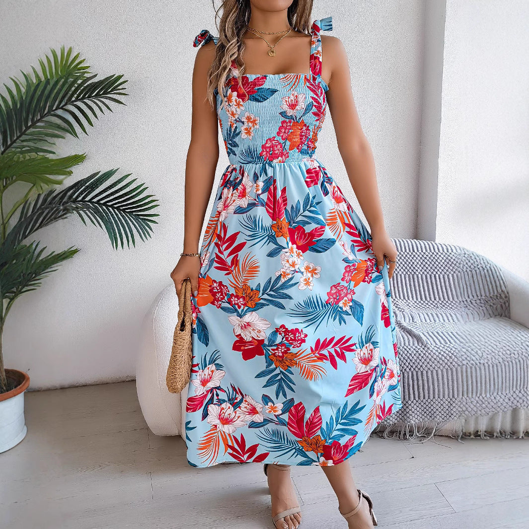 Vestido de corsé con tirantes y estampado de flores