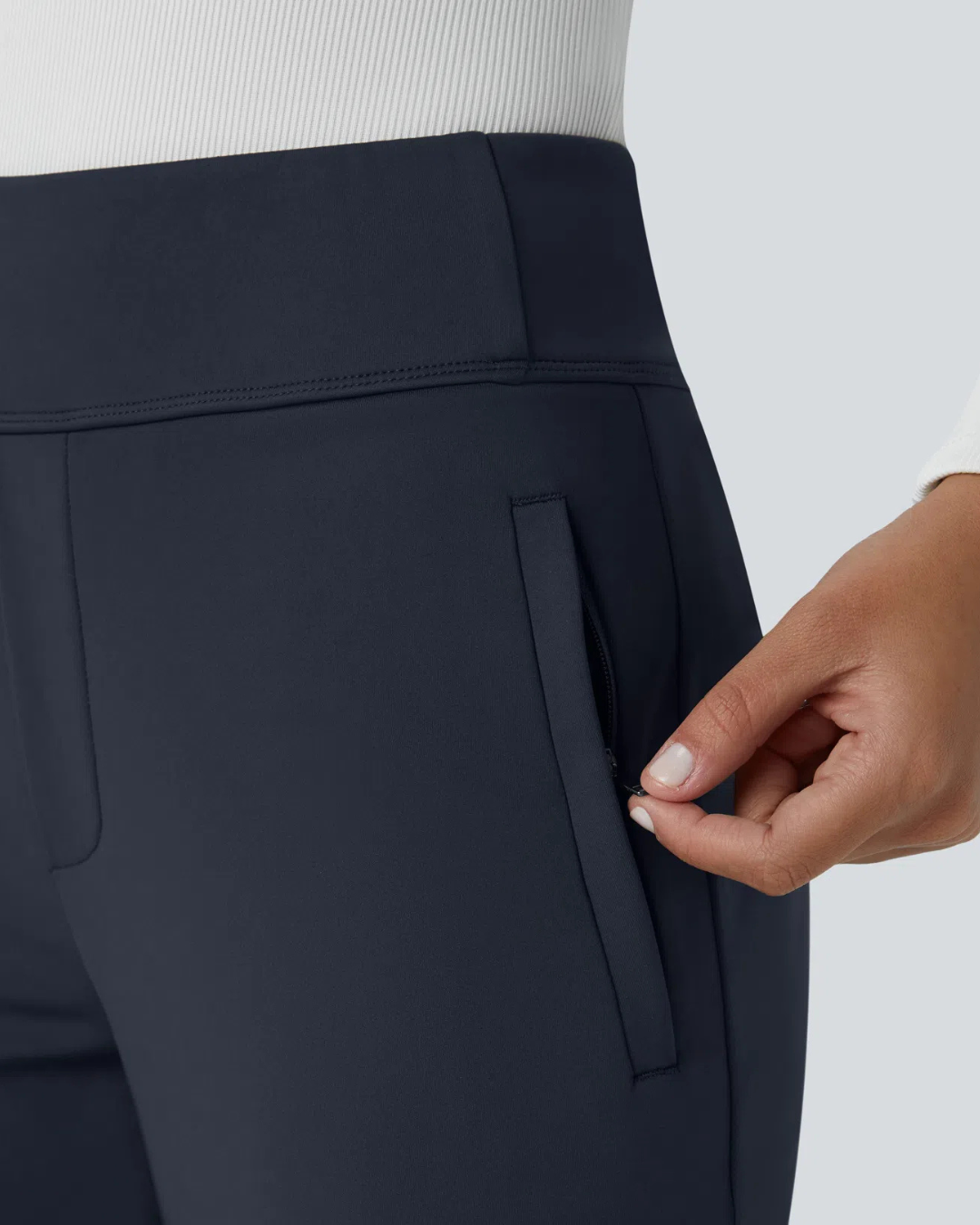 Pantalon de Cintura Alta para Mujer con Bolsillos Laterales con Cremallera