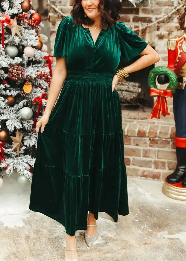 Vestido Largo de Terciopelo con Volantes para Mujer