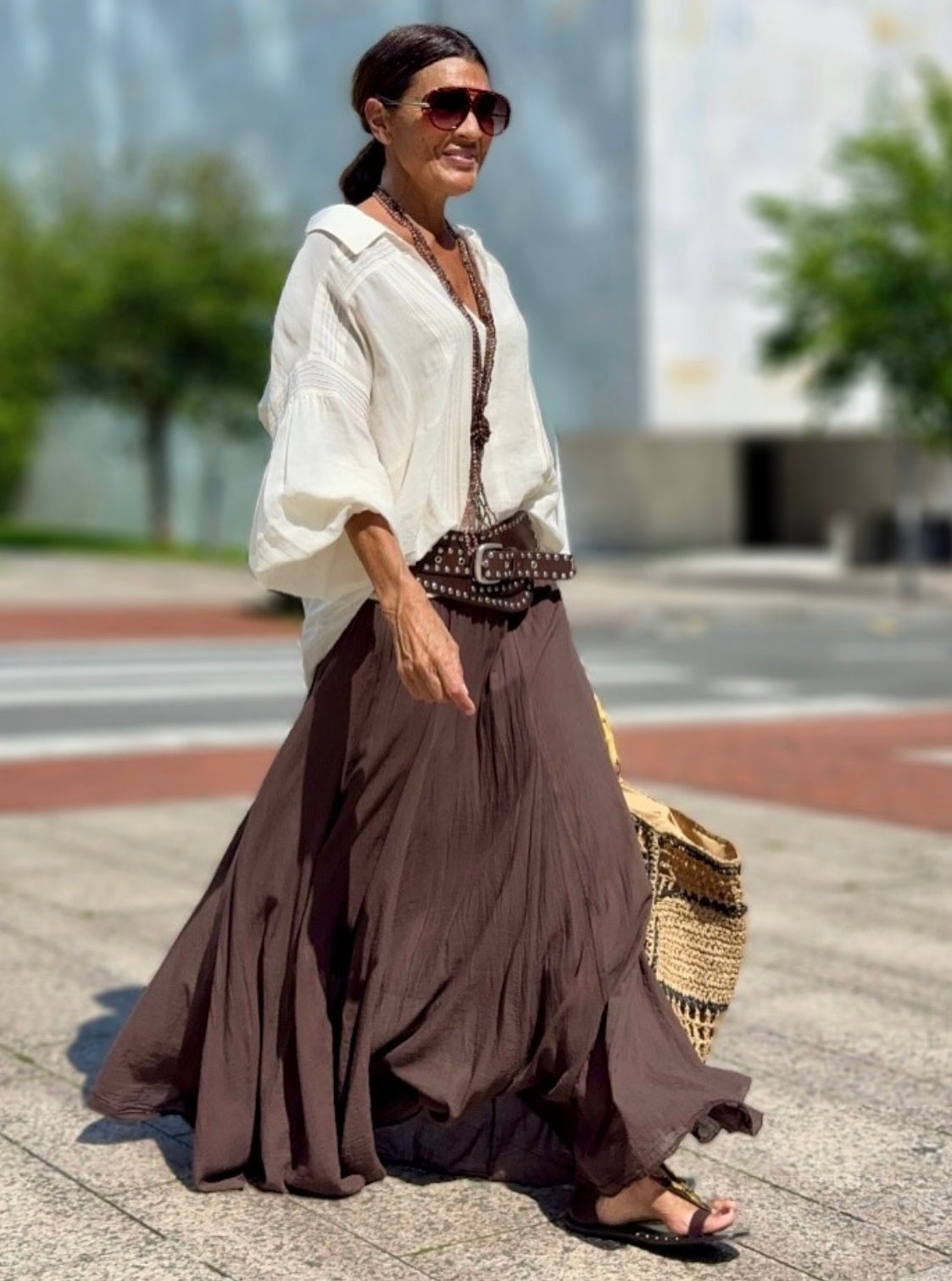 Falda Larga Boho Marrón