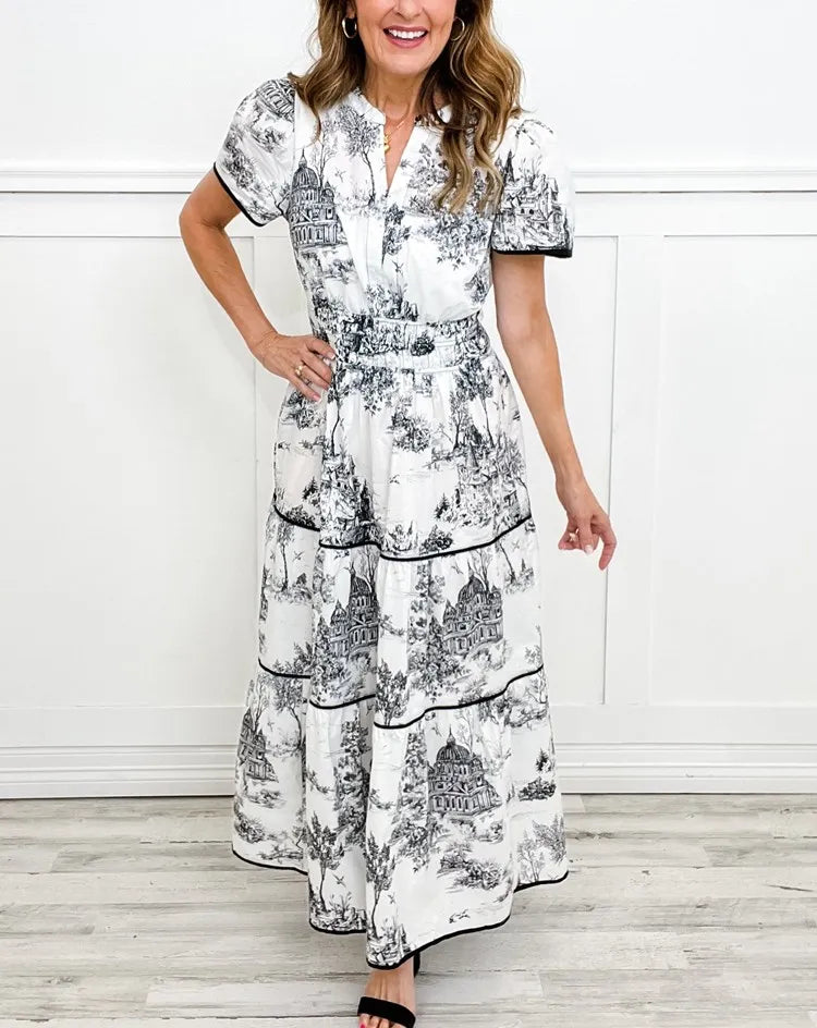 Vestido largo clásico de toile con encanto para mujer