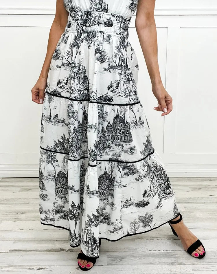 Vestido largo clásico de toile con encanto para mujer