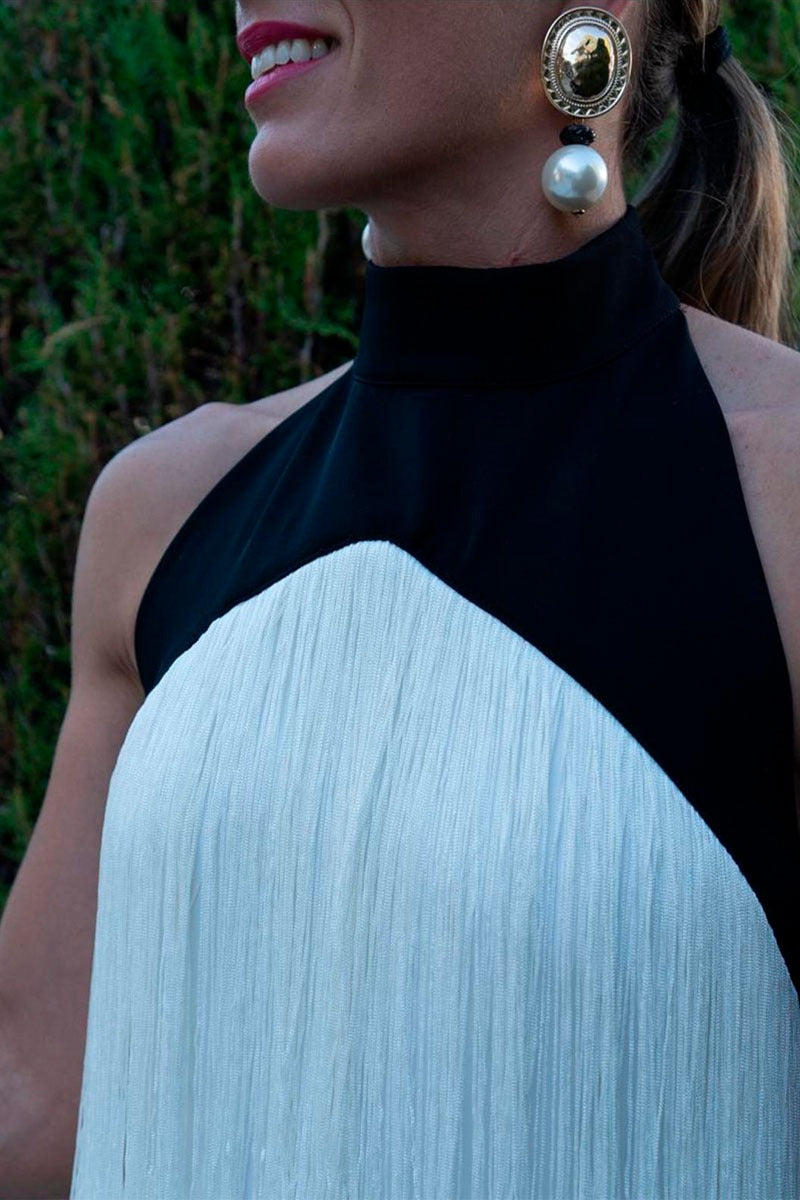 Vestido flecos cuello halter