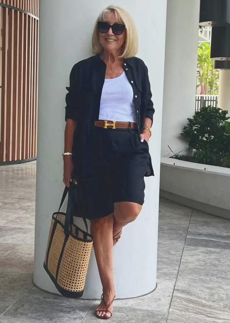 Conjunto cárdigan, top y pantalón