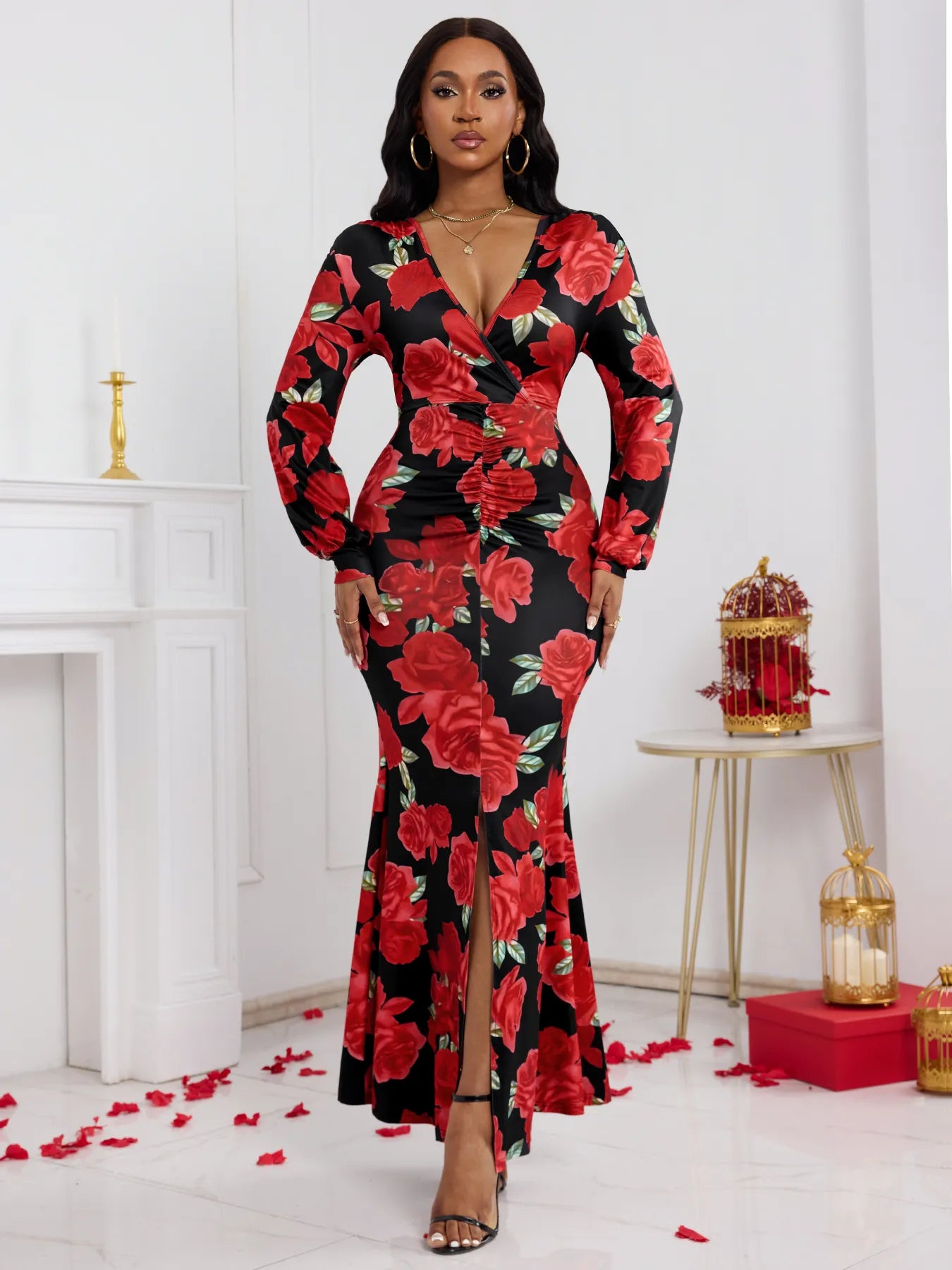 Vestido Estampado de rosas rojas