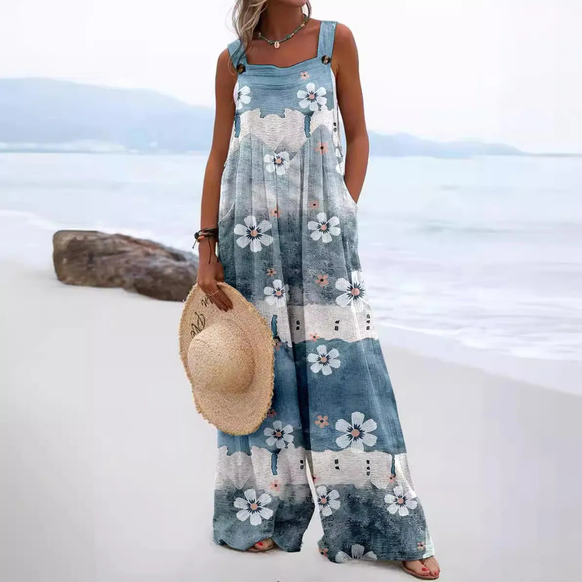 Mono de pierna ancha con estampado floral