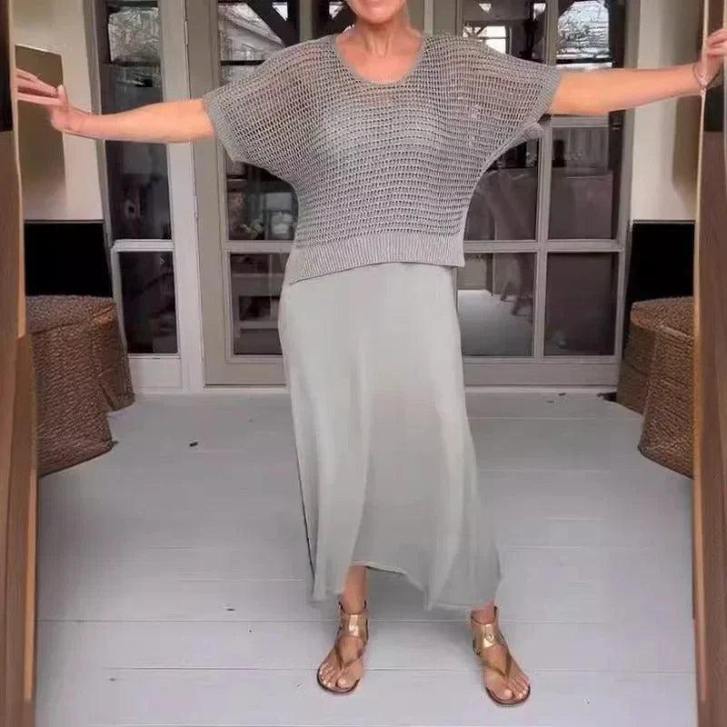 Conjunto de vestido midi con top calado de punto