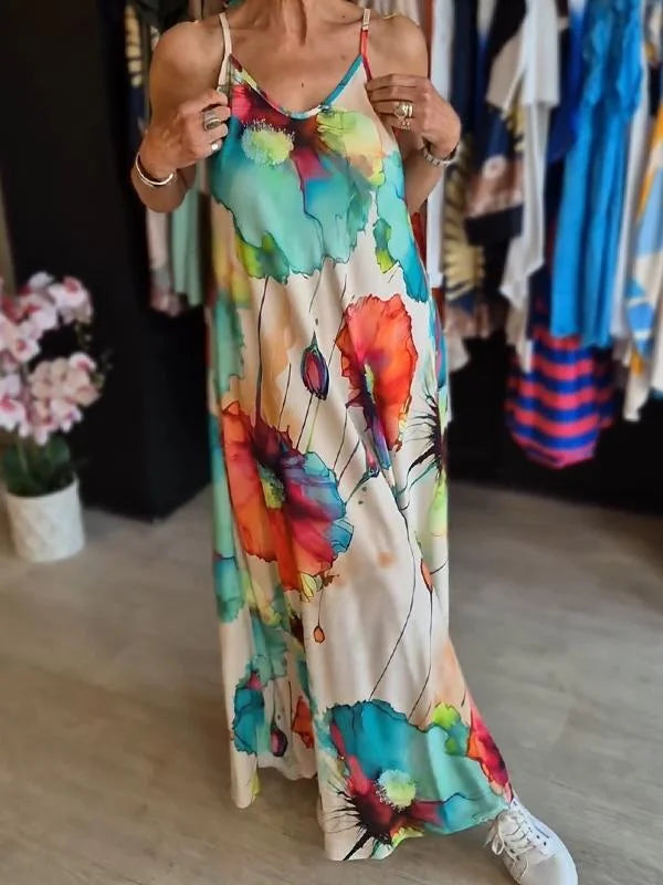 Vestido De Tirantes Con Estampado Vibrante