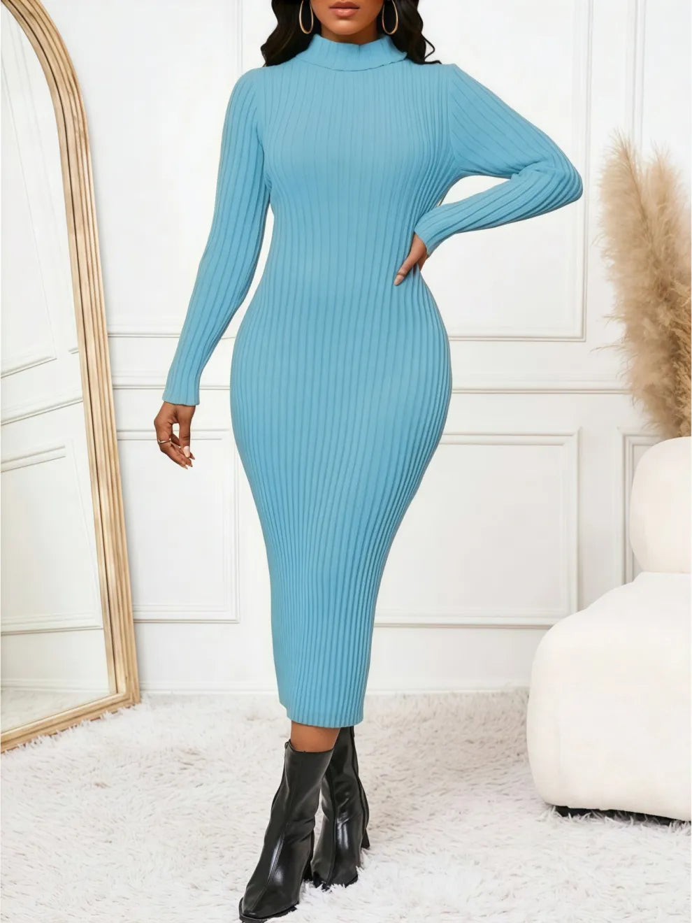 Vestido midi punto ribeteado