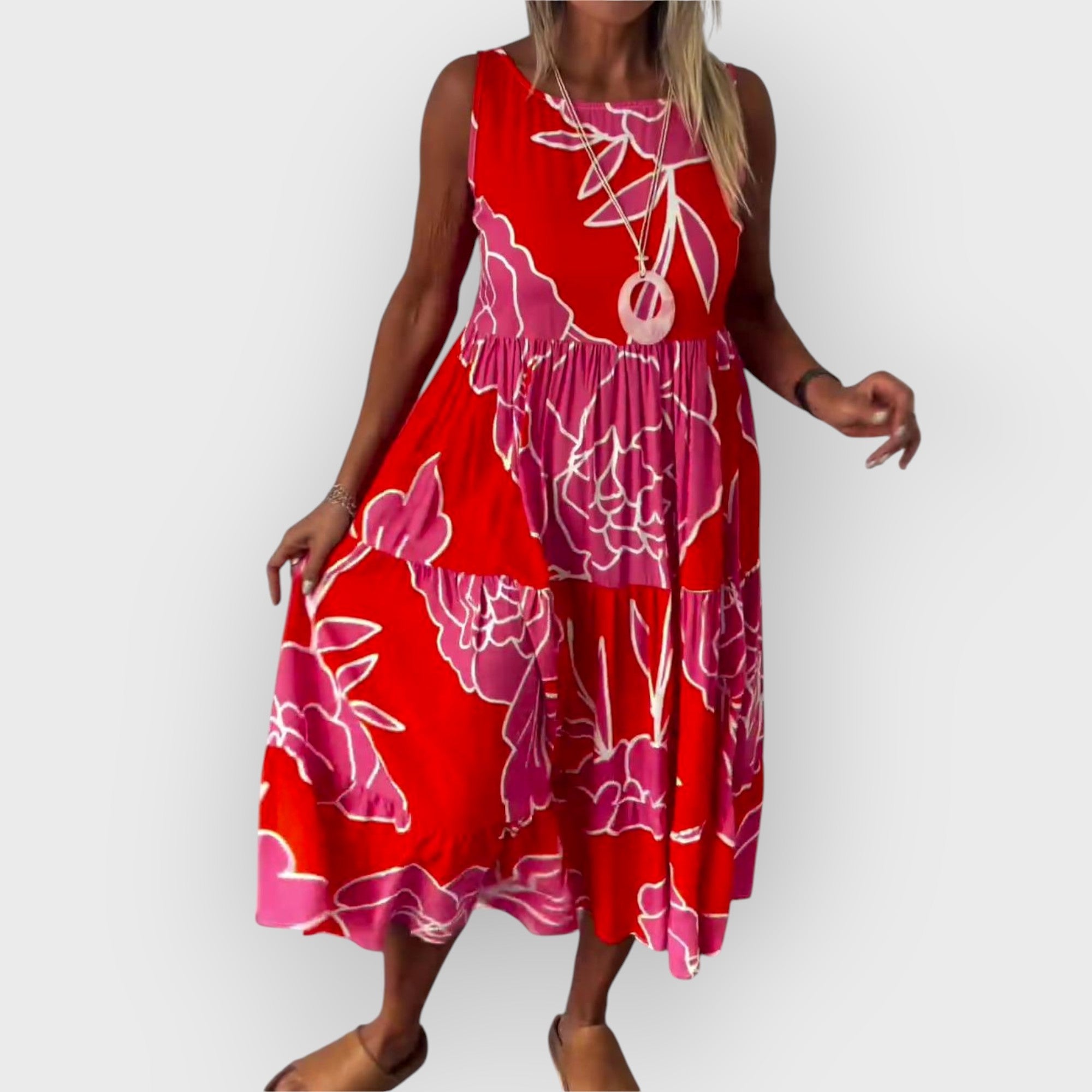 ELEGANTE VESTIDO FLORAL SIN HOMBROS