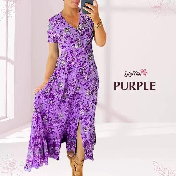 Vestido con cuello en V y estampado floral (💃Oferta especial - 48% de descuento🔥 Envío gratis)
