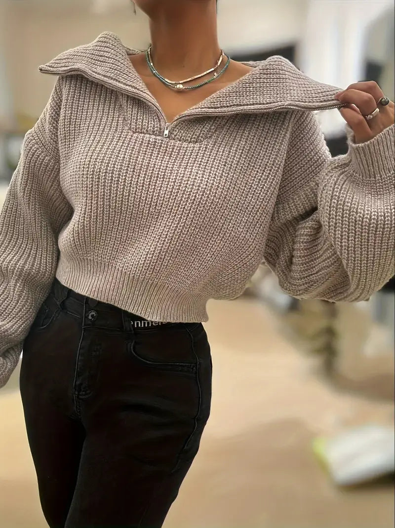 Suéter Manga Globo y Corte Crop