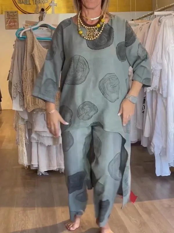 Conjunto de Algodón y Lino Estampado