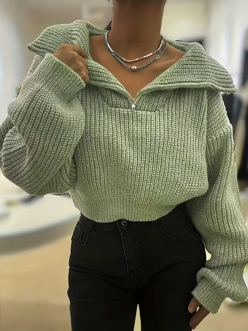 Suéter Manga Globo y Corte Crop