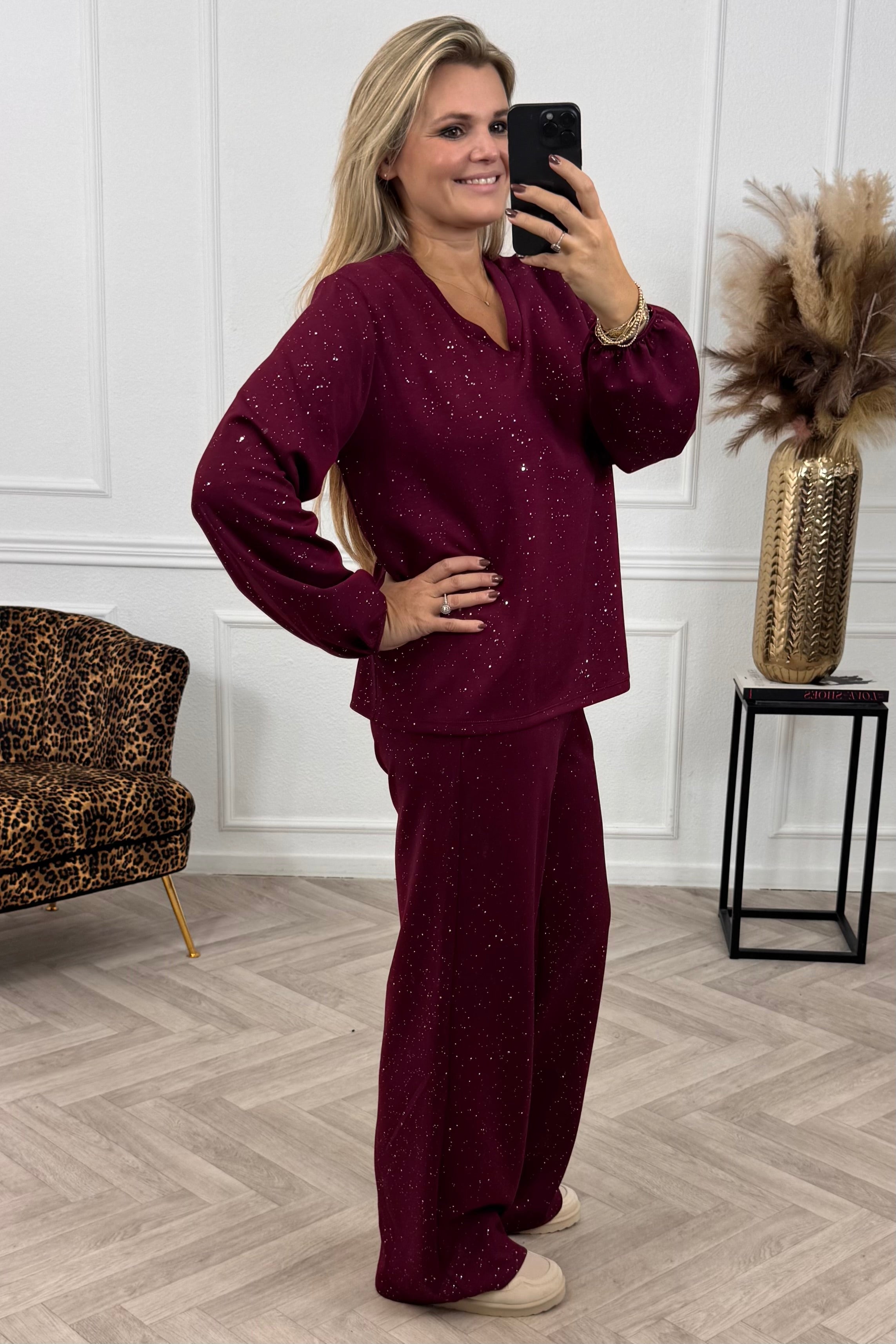 Conjunto con purpurina Burdeos