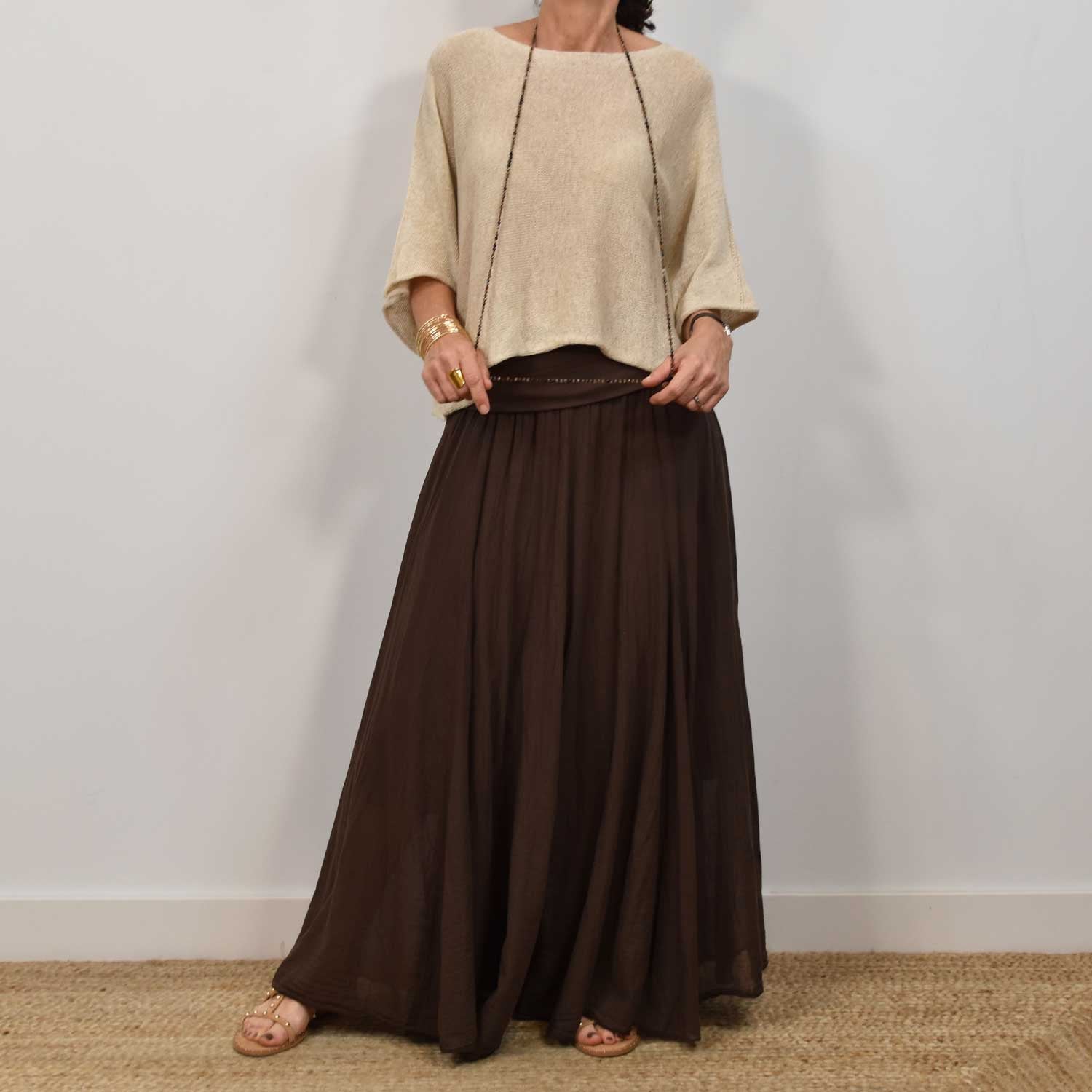 Falda Larga Boho Marrón