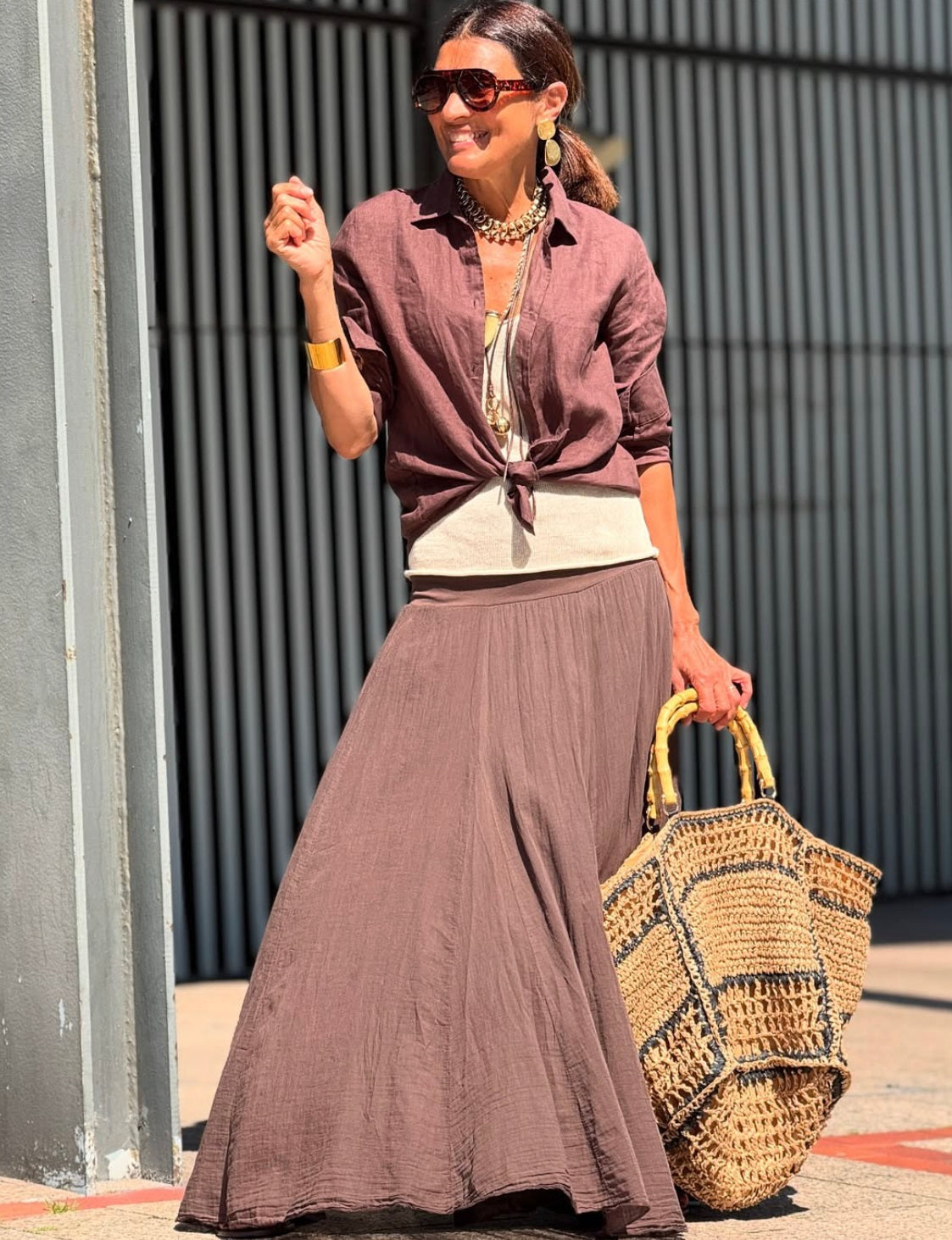 Falda Larga Boho Marrón