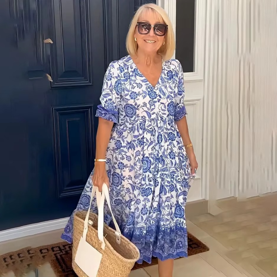 Vestido elegante floral Astrid® con escote en V