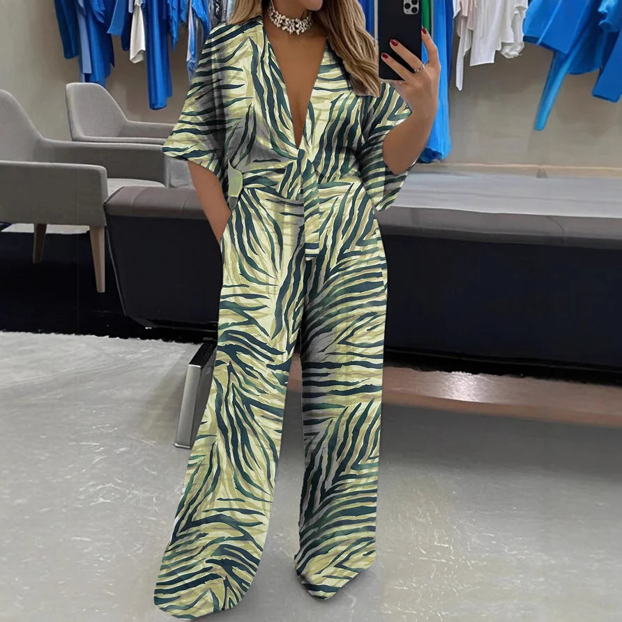 Mono De Pierna Ancha Con Escote En V