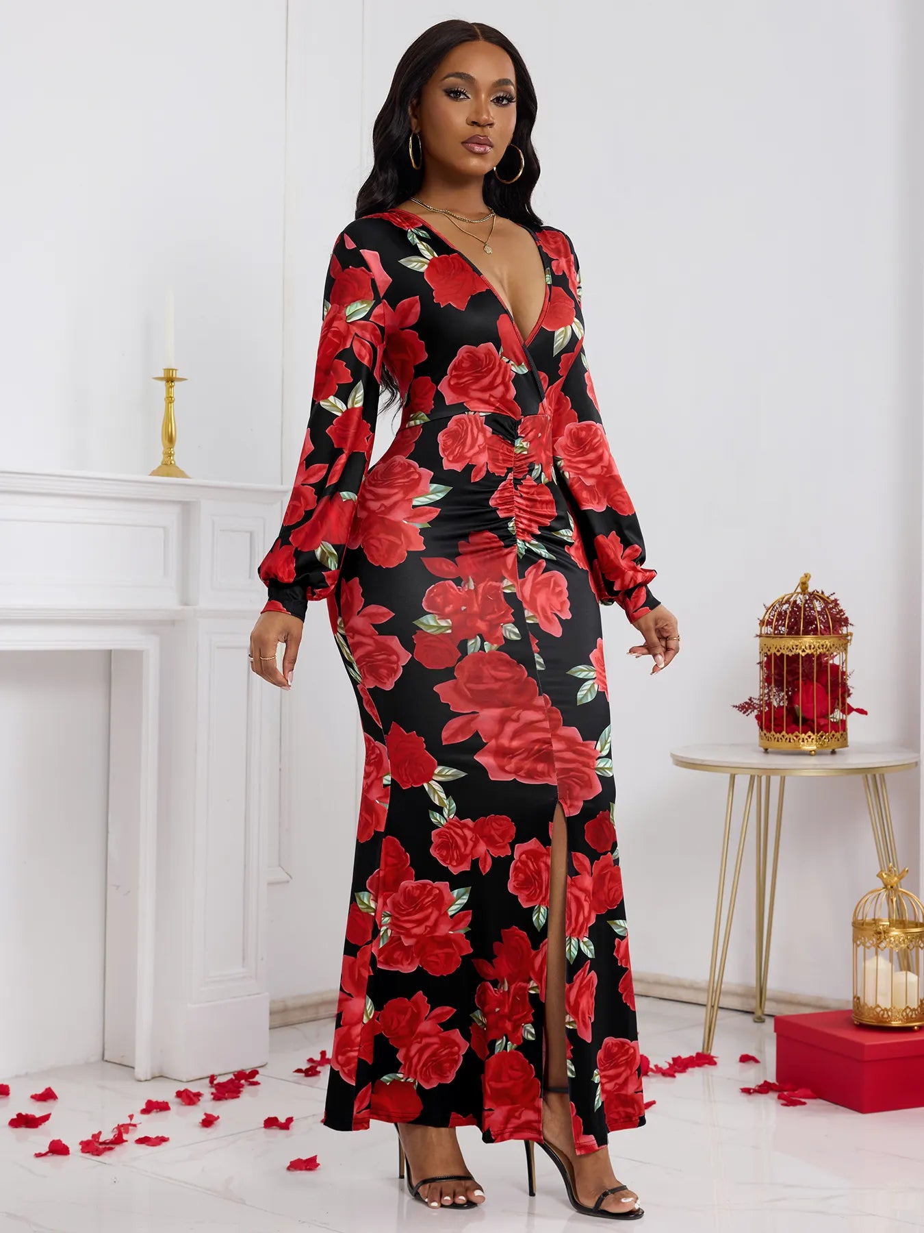 Vestido Estampado de rosas rojas