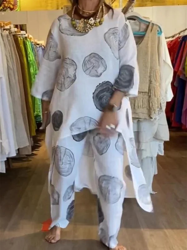 Conjunto de Algodón y Lino Estampado