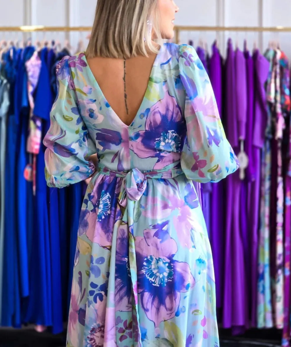 Vestido largo cruzado con estampado