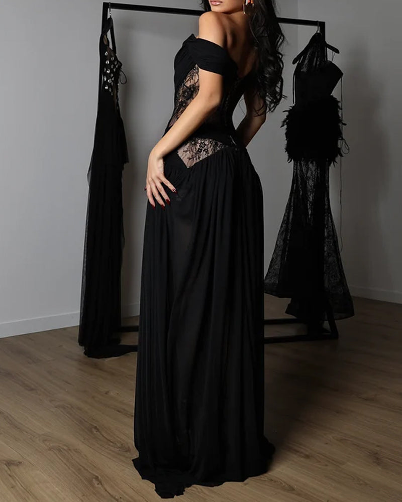 Vestido gasa con corsé de encaje