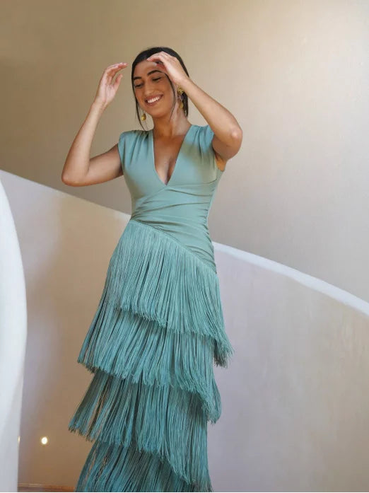 VESTIDO FLECOS SALVIA