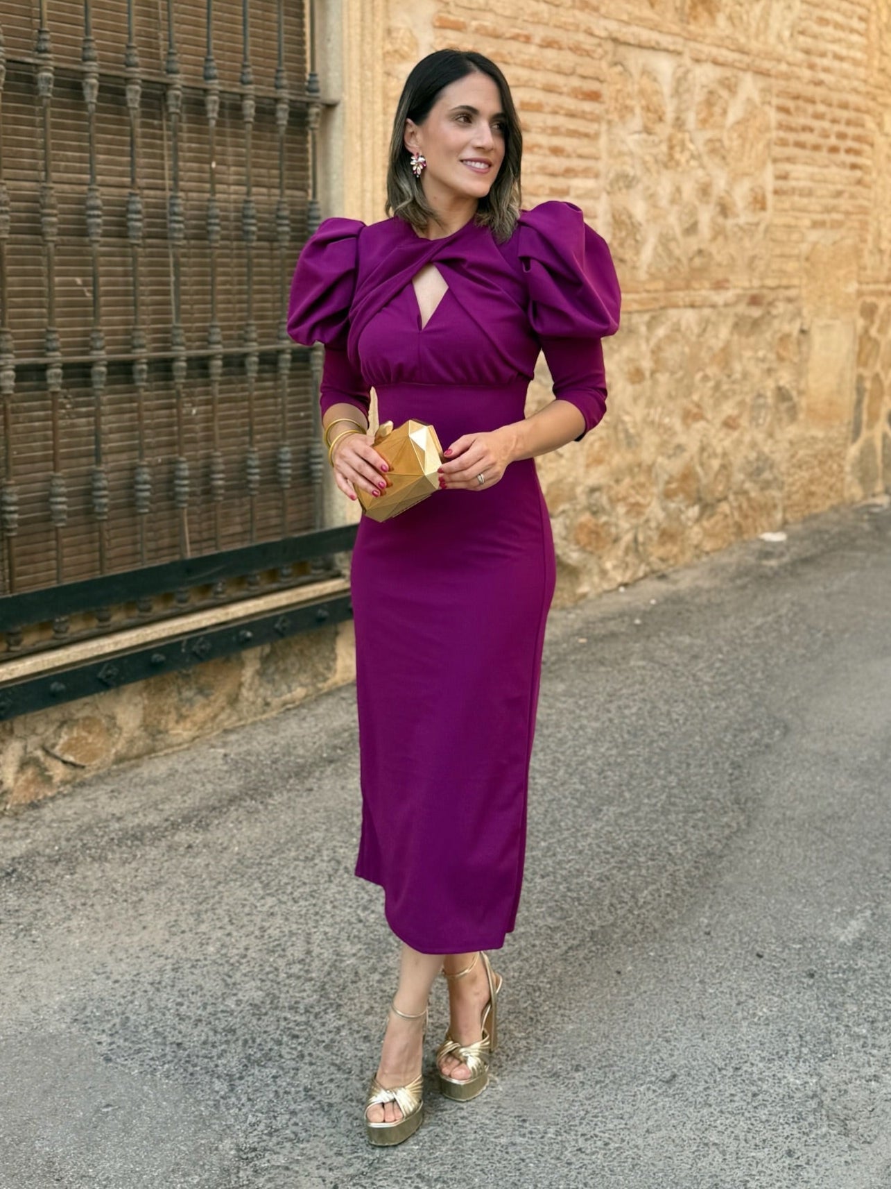 Vestido manga abullonada buganvilla | Sicilia - Alalá Moda Mujer