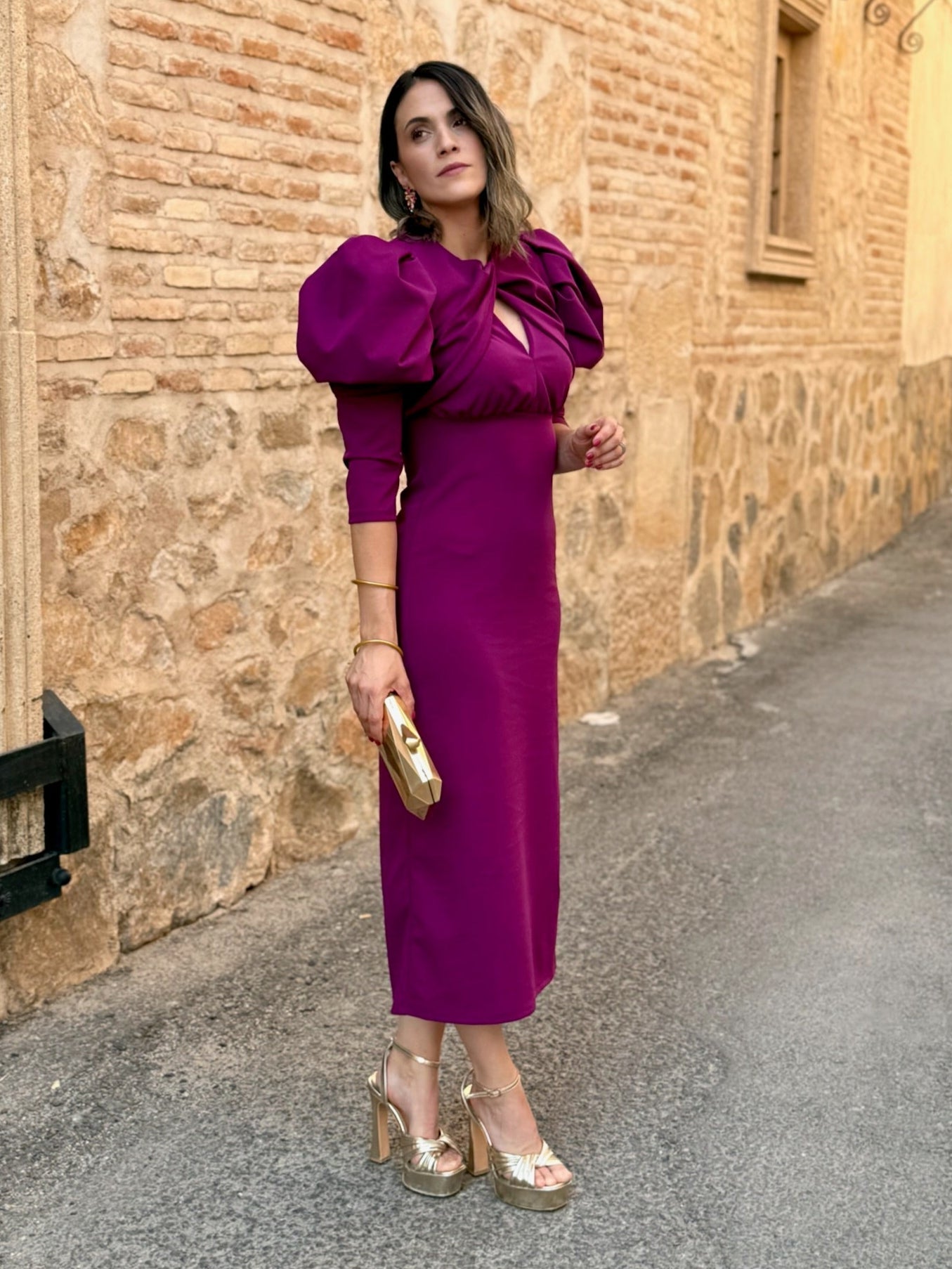 Vestido manga abullonada buganvilla | Sicilia - Alalá Moda Mujer
