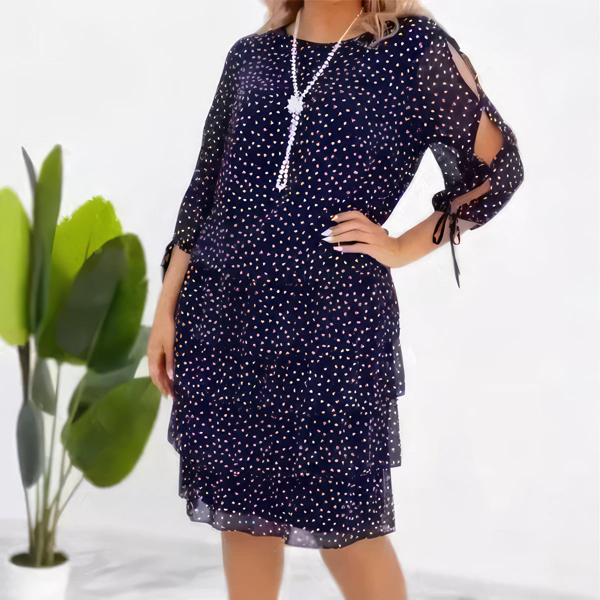 Vestido casual para mujer con estampado y capas